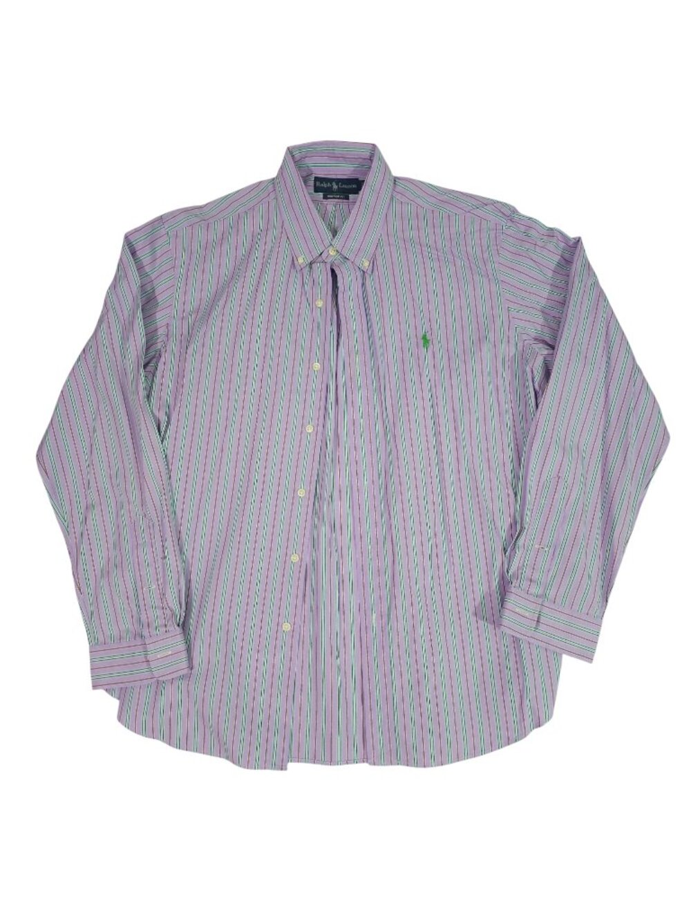 Ralph Lauren Purple Green Striped Button-Up Shirt XL Custom Fit Long Sleeve